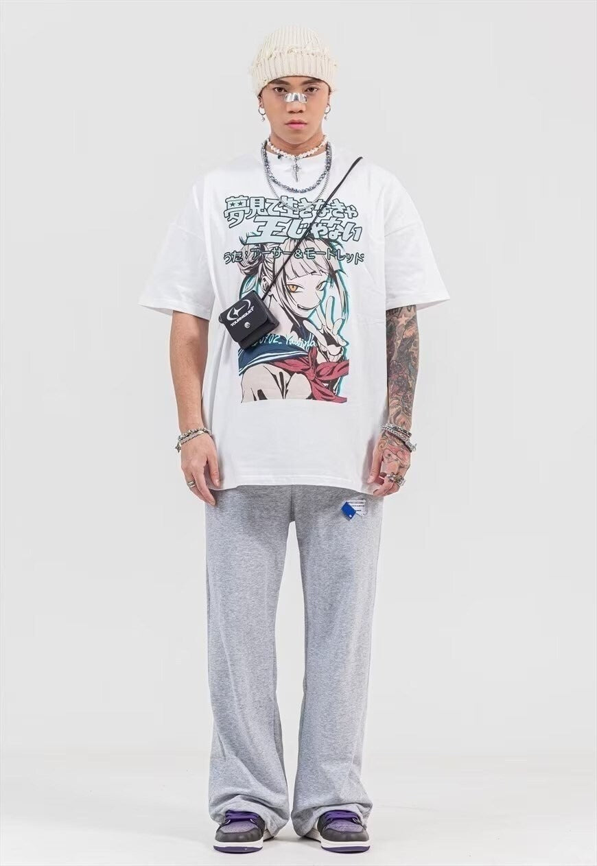 Anime girl print t-shirt Korean manga tee Harajuku top white