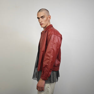 Red faux leather racing jacket utility PU bomber gorpcore biker jacket rocker varsity jacket retro 90s coat grunge college vinyl coat