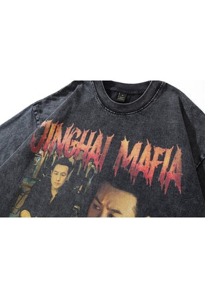 Jinghai mafia t-shirt Kung fu tee retro Japanese top black