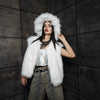 Collarless faux fur coat white cropped luxury bomber fluffy glam fleece detachable sleeves festival jacket burning man short overcoat