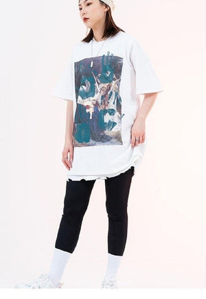 Ancient painting t-shirt retro tee hand print top in white