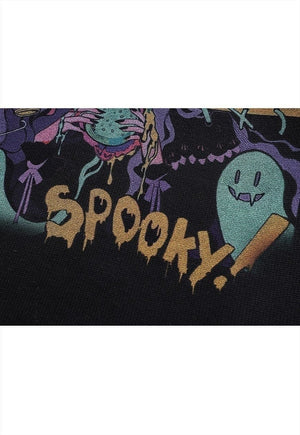 Anime sweater spooky jumper ripped knitted Kawaii top grey