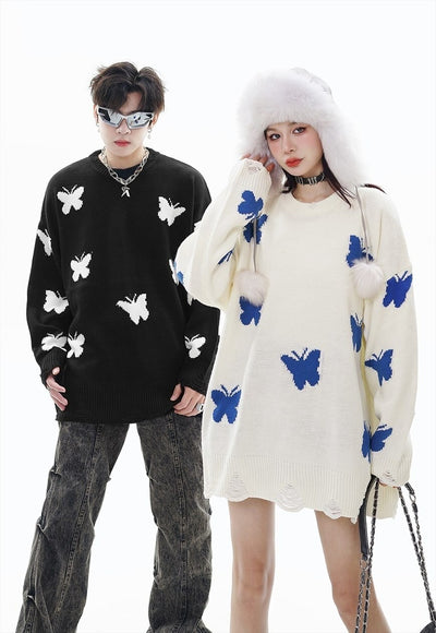 Butterfly sweater psychedelic jumper knitted rave top white