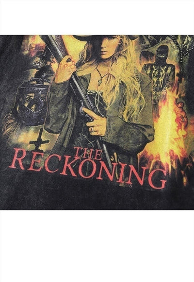 Horror movie t-shirt the reckoning tee Gothic top in grey