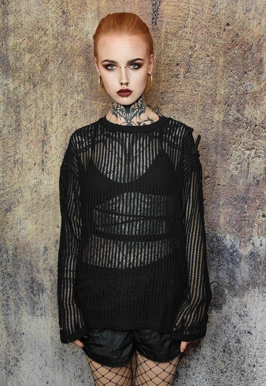 Mesh sweatshirt transparent top see-through punk jumper