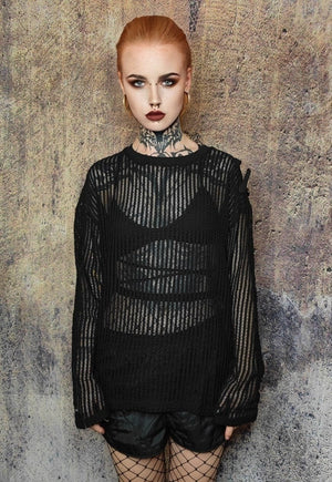 Mesh sweatshirt transparent top see-through punk jumper