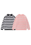 Striped sweater fluffy knitted jumper soft fleece in black