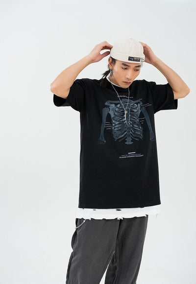 Skeleton bones print t-shirt anatomy tee Gothic top in white