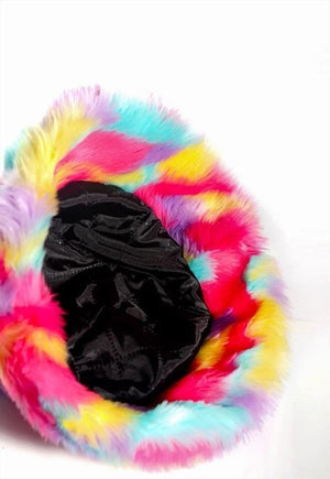 Festival faux fur bucket hat fluffy neon hat Gay rainbow cap