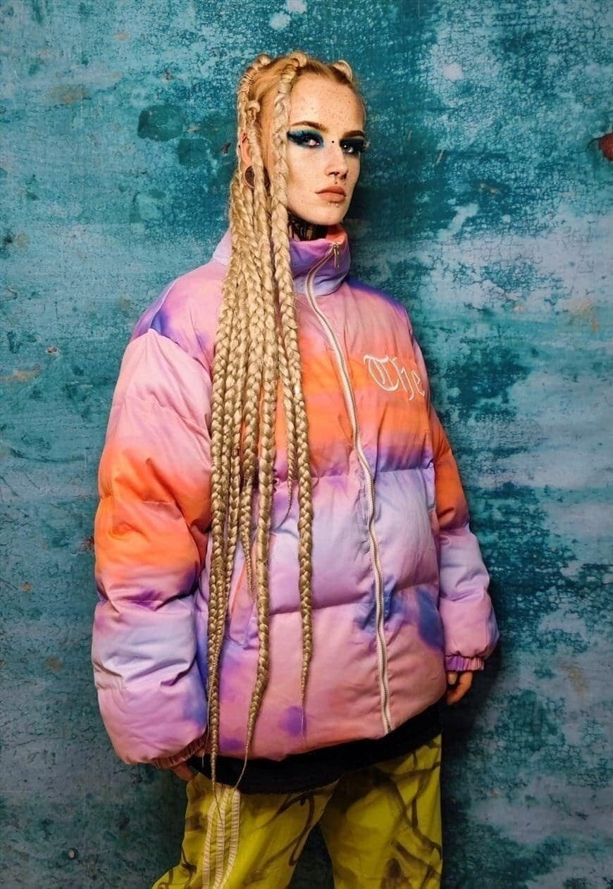 Clouds print bomber tie-dye rainbow sky jacket pastel pink