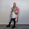 Marshmallow faux fur long coat unicorn trench raver bomber fluffy tie-dye fleece rainbow festival jacket burning man going out coat in pink