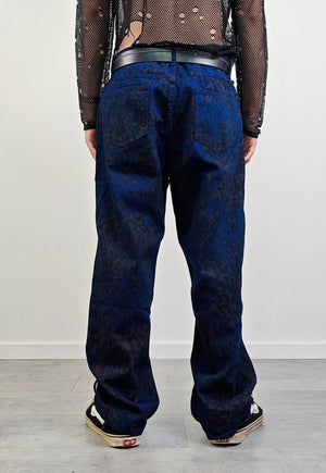 Blue leopard jeans animal denim trousers cheetah pants