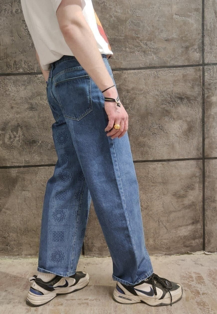 Paisley reworked denim overalls bandana straight fit jeans