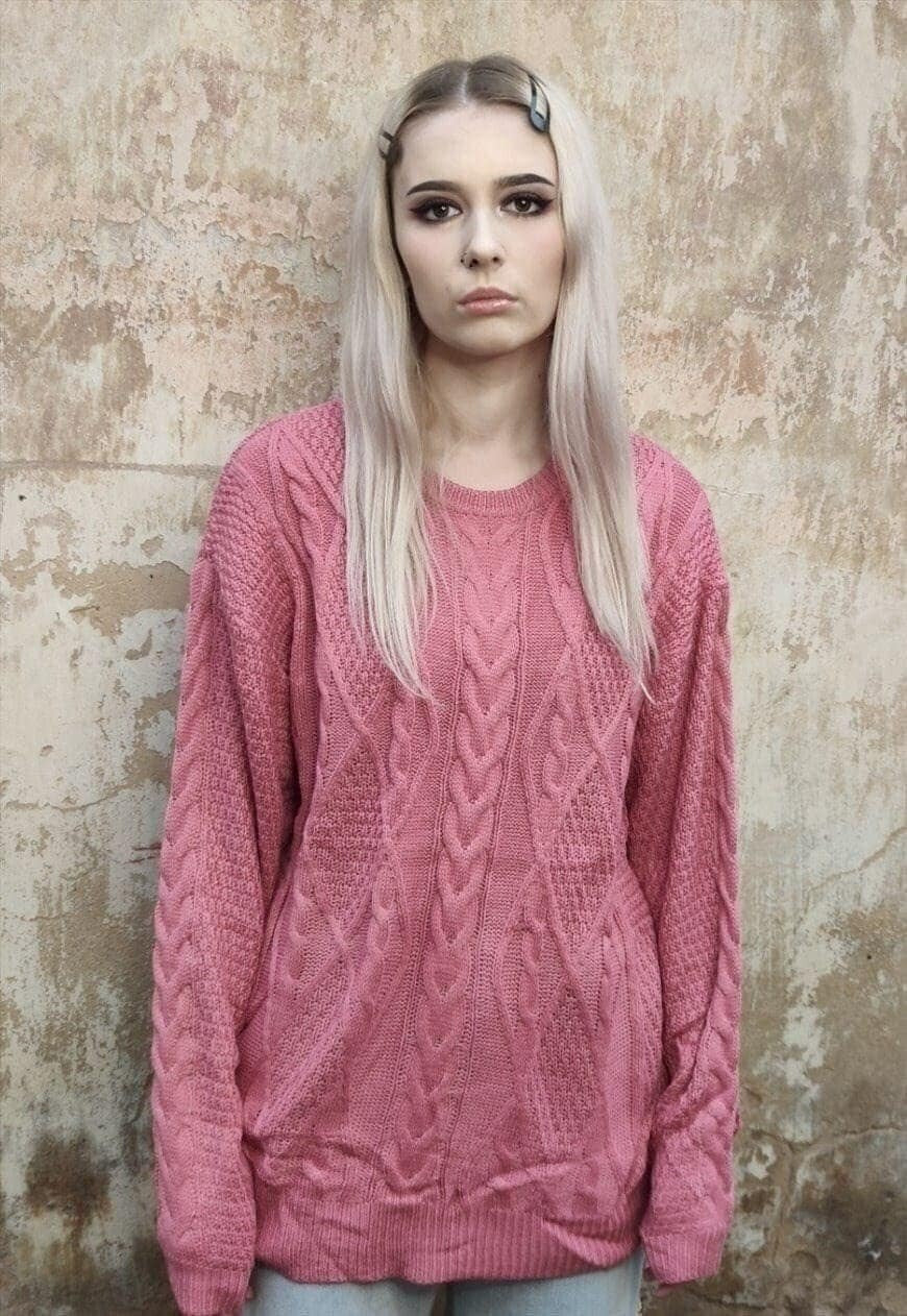 Cable knitwear sweater fluorescent knitwear jumper in pink