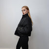 Cropped bomber jacket raised neck puffer quilted high fashion Gothic coat unusual grunge padded textured varsity jacket in black