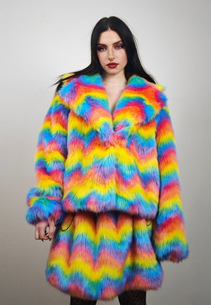 Rainbow faux fur coat cropped unicorn bomber carnival hoodie