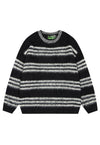 Striped fluffy sweater black hairy jumper retro fuzzy top