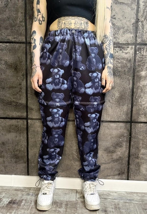 Detachable Goth joggers handmade shorts Teddy pants blue