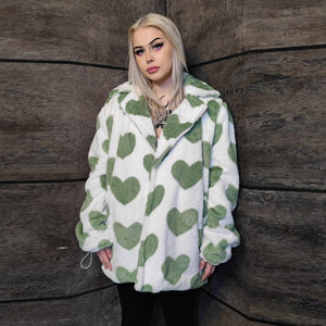 Heart fleece coat handmade 2in1 hood emoji trench jacket