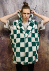 Check fleece jacket handmade 2 in 1 fluffy chess coat green