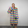 Rainbow shaggy fur coat longline striped carnival trench Gay overcoat fuzzy rave bomber Pride festival jacket LGBT custom fluffy peacoat