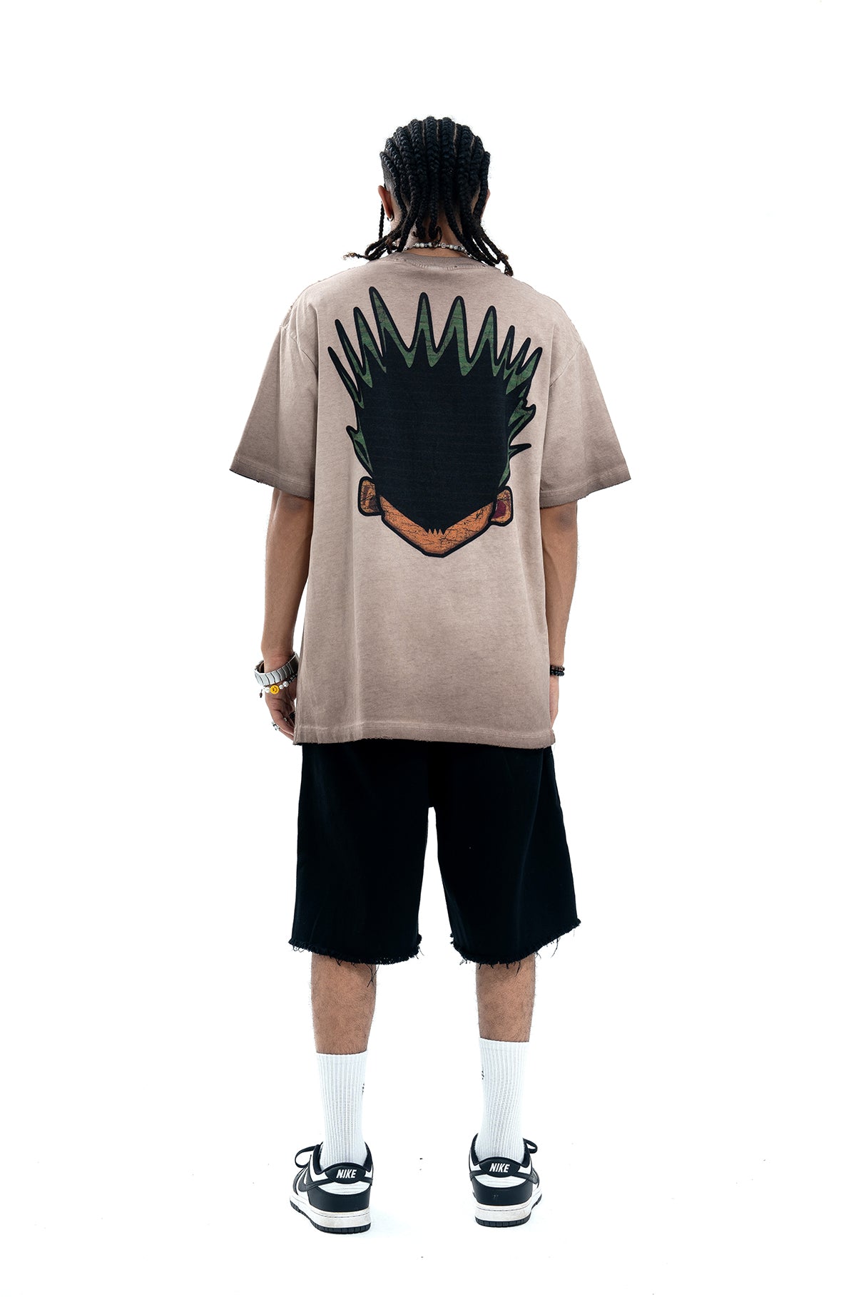 Angry boy t-shirt hunter cartoon tee retro anime top in grey