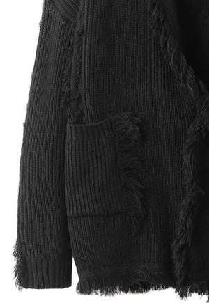 Distressed cardigan shredded jumper ripped sweater in black