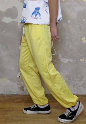 Heart embroidery joggers thin bright overalls in yellow