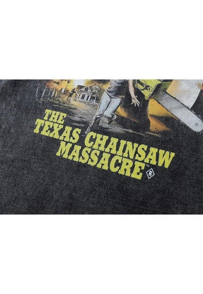 Horror movie t-shirt old Texas chainsaw long tee retro top