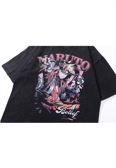 Anime t-shirt Japanese cartoon tee vintage Naruto top grey