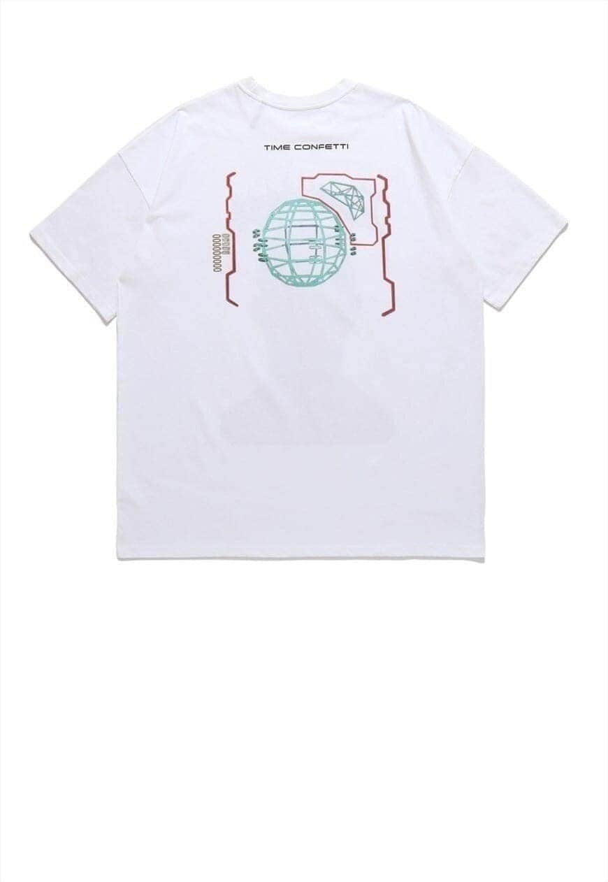 Gothic print t-shirt grunge monster tee raver top white