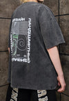 Cyber punk t-shirt premium vintage wash grunge tee in grey