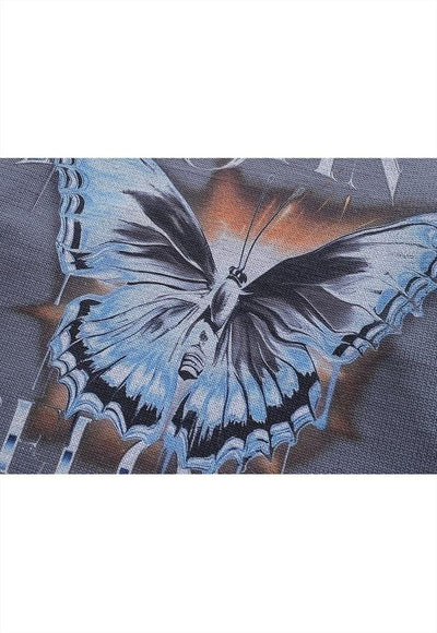 Butterfly sweater Anime knit distressed grunge jumper grey