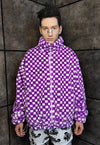 Check fleece jacket handmade reversible chess bomber purple