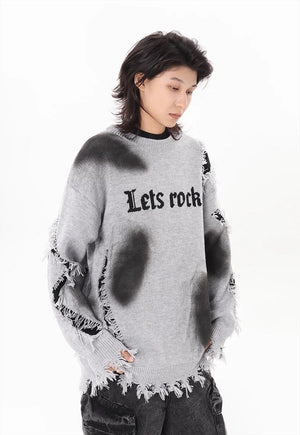 Ripped rocker sweater grey tie-dye jumper paint splatter