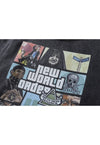 Grunge print hoodie GTA game pullover cartoon top in grey