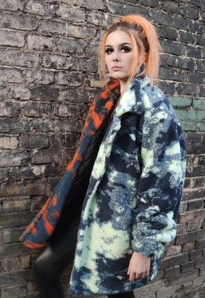 Camouflage fleece jacket handmade abstract trench retro coat