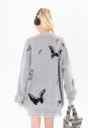 Ripped gothic sweater shredded butterfly pattern jumper grey