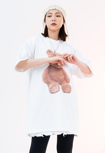 Teddy bear print t-shirt animal print tee skater top white