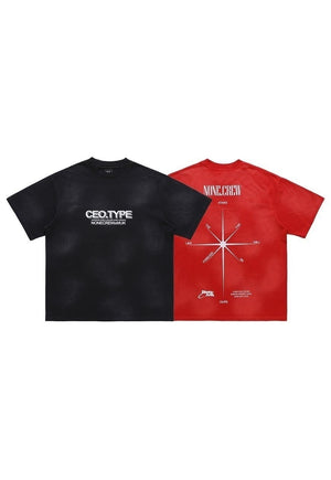 Crew slogan t-shirt Geometric print tee grunge top in red