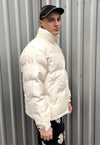 PU leather quilted bomber rubber padded puffer jacket cream