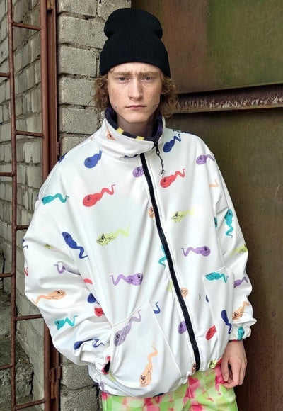 Cat fleece jacket handmade reversible cartoon bomber white