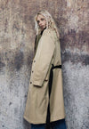 Contrast colour stitched trench coat asymmetric mac in cream