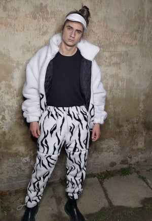 Zebra fleece joggers handmade detachable gothic overalls