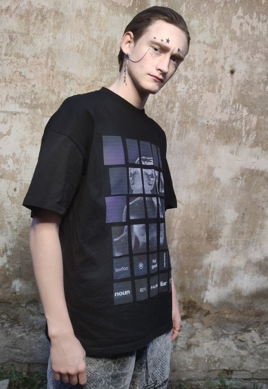 Sculpture print t-shirt retro VCR top grunge punk tee black
