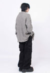 Ripped cardigan stripe textured jumper knitted punk top grey