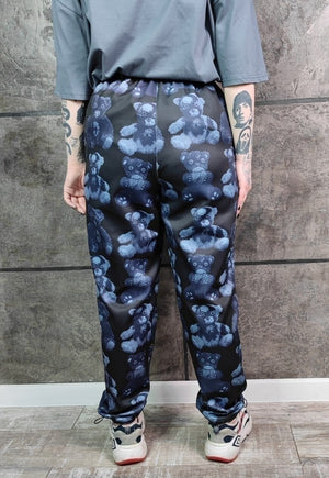 Teddy bear print joggers handmade Gothic overalls in blue