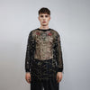 Transparent sequin top embellished mesh sweatshirt sheer blouse grunge catwalk jumper party see-through top festival glitter tee black