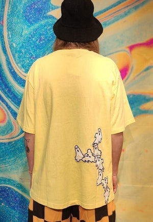 Ghost patch t-shirt flock Casper cartoon mesh tee in yellow