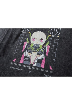 Nezuko t-shirt old anime long tee retro japanese top in grey